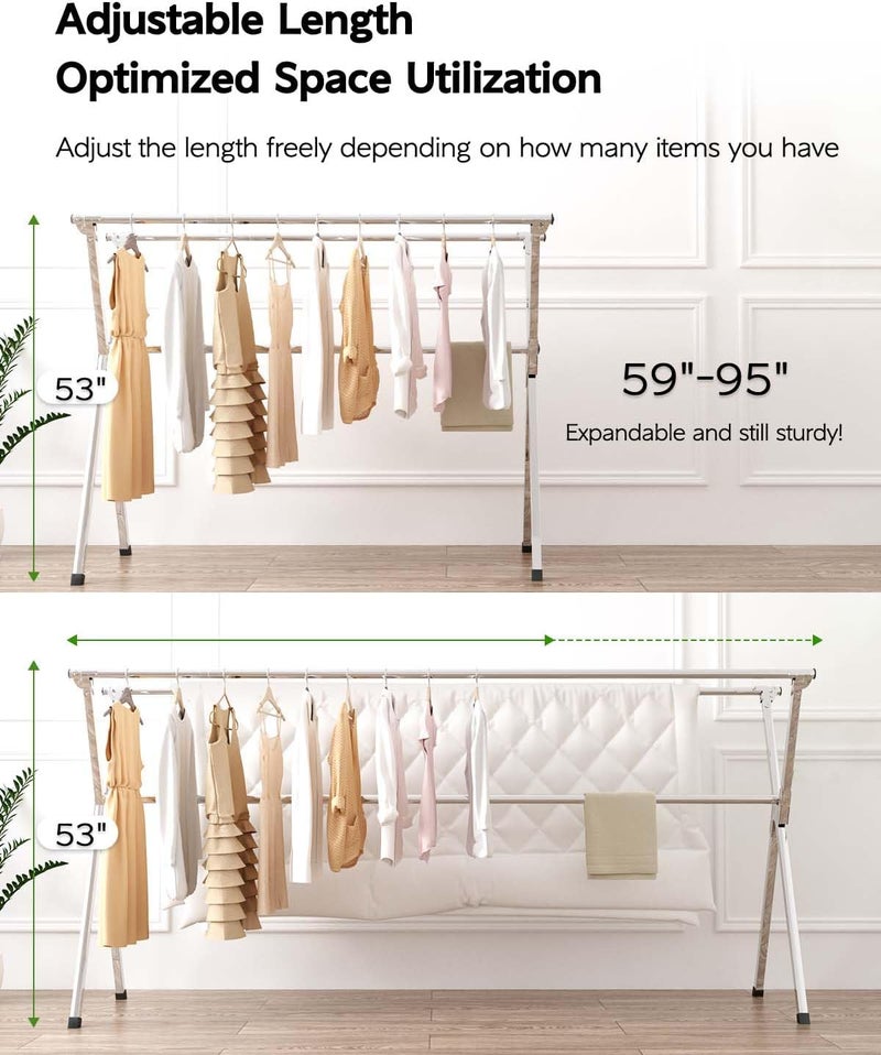 Vikaqi Clothes Drying Rack 95 Inches Folding Outdoor Indoor, Drying Rack Clothing Collapsible, Foldable Laundry Drying Rack, Heavy Duty Stainless Steel Clothesline, 20 Hooks 12 Clips - Image 2